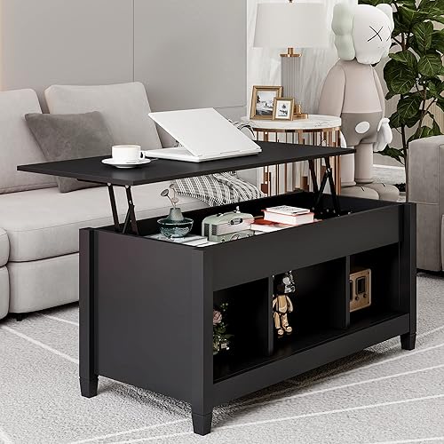 HOMREST Mesa de centro elevable mesa de centro de madera con compartimento de almacenamiento y estantes de exhibición mesa de centro de mesa