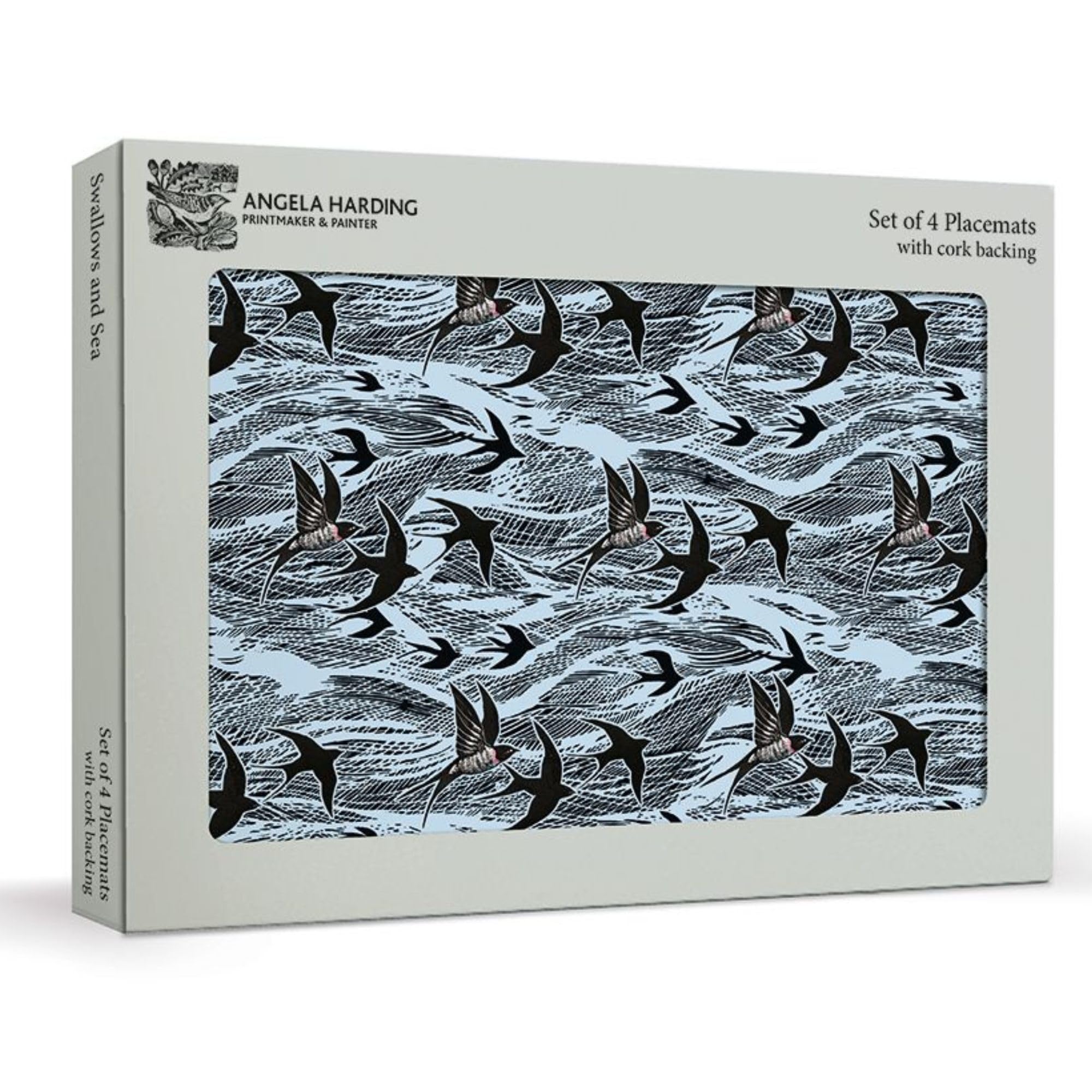 Museums & Galleries Set of 4 Cork Backed Placemats - Swallows and Sea Design by Angela Harding - Statement Table Mats for the Home