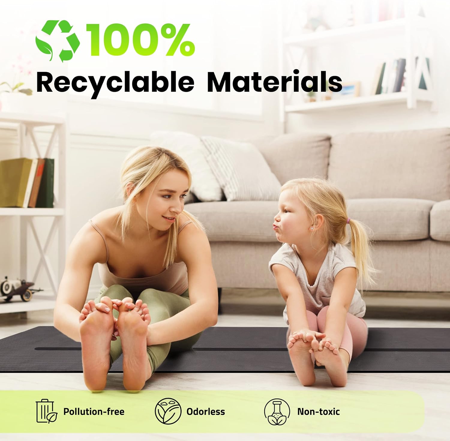 Large Yoga Mat (6'x4') Extra Wide 1/4 Inch Thick Workout Mat for Women Men, Non Slip Exercise Mat for Home Gym, Yoga, Pilates, Stretching & Fitness - Charcoal