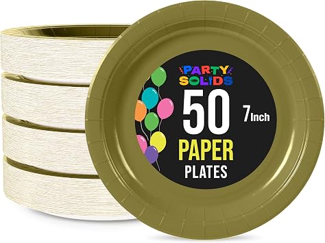 Exquisite Party Solids Dark Gold Paper Plates Disposable Heavy Duty 7 Inch Dark Gold Disposable Plates For Party 50 Pcs Heavy Duty 350 GSM, Birthday Supplies