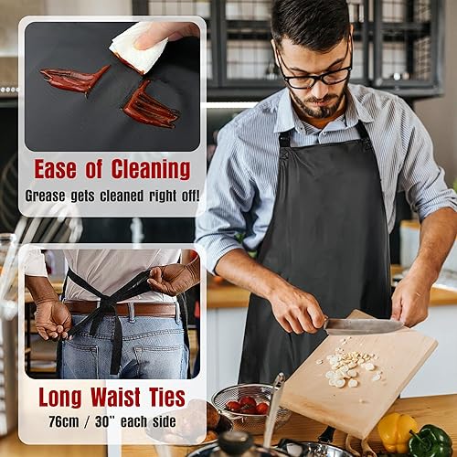 Miniatura 5 de kilofly 2pc vinilo extra largo 43 cintura ajustable cuello lazos impermeable delantal