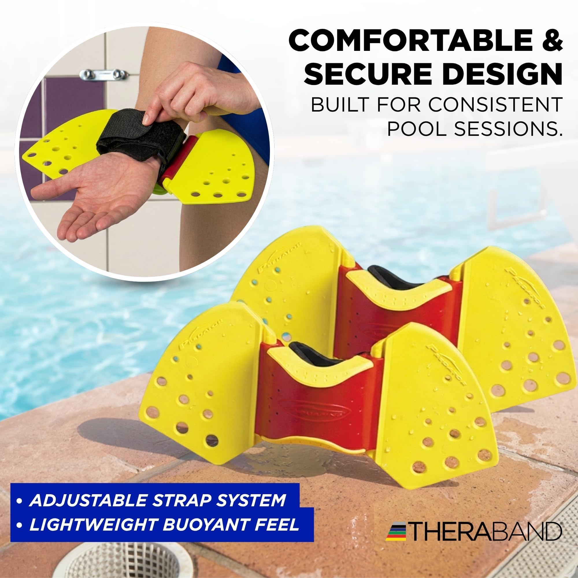 TheraBand Aquafins - Kit di esercizi acquatici per allenamento di resistenza all'acqua per parte superiore e inferiore del corpo, fisioterapia in piscina, attrezzatura per aerobica in acqua, 2 pinne,