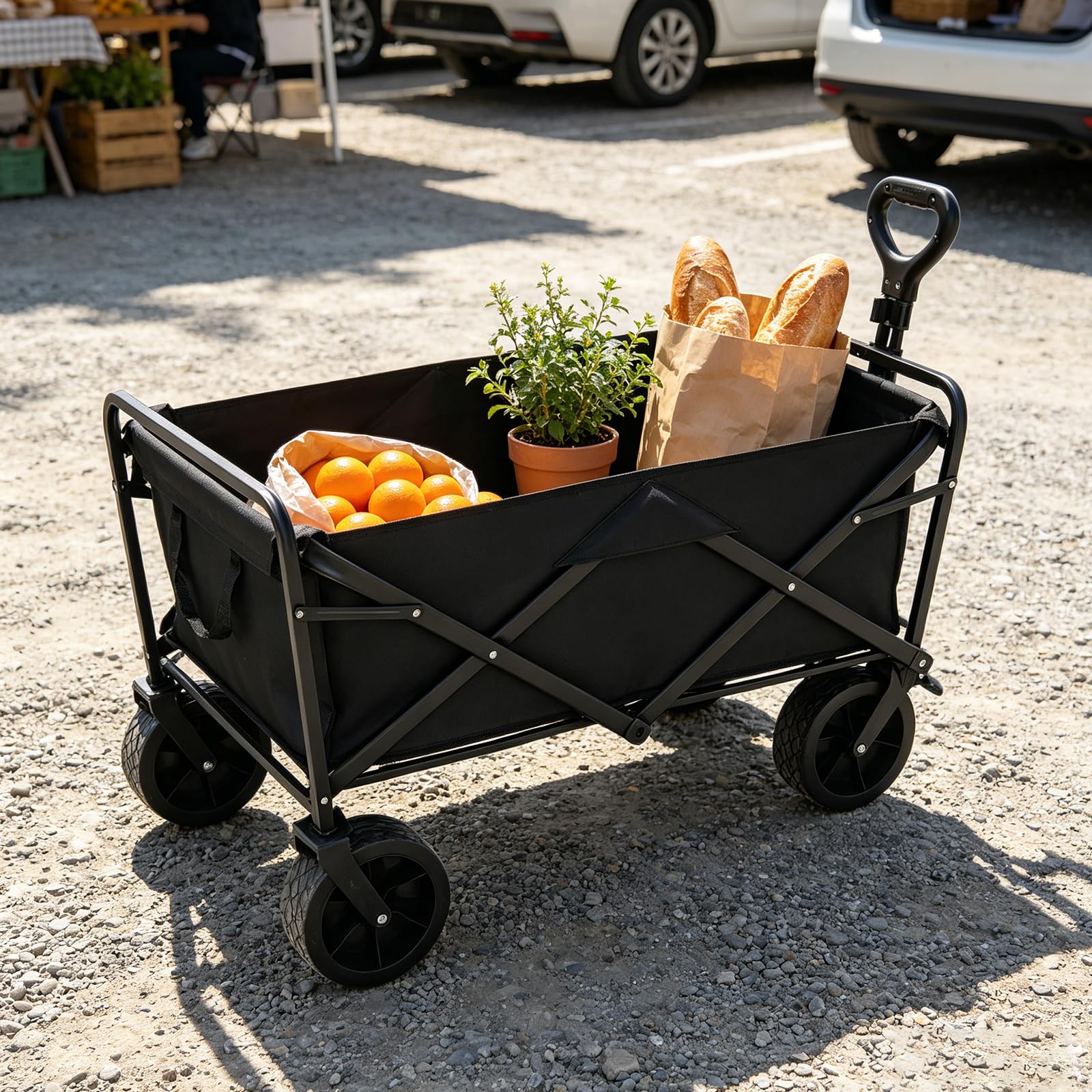 Składany wózek transportowy, 115 kg, z kieszeniami do przechowywania | Wózek ręczny, wózek plażowy, 89,5 x 51 cm, wózek transportowy na plażę, kemping, zakupy, wózek ogrodowy