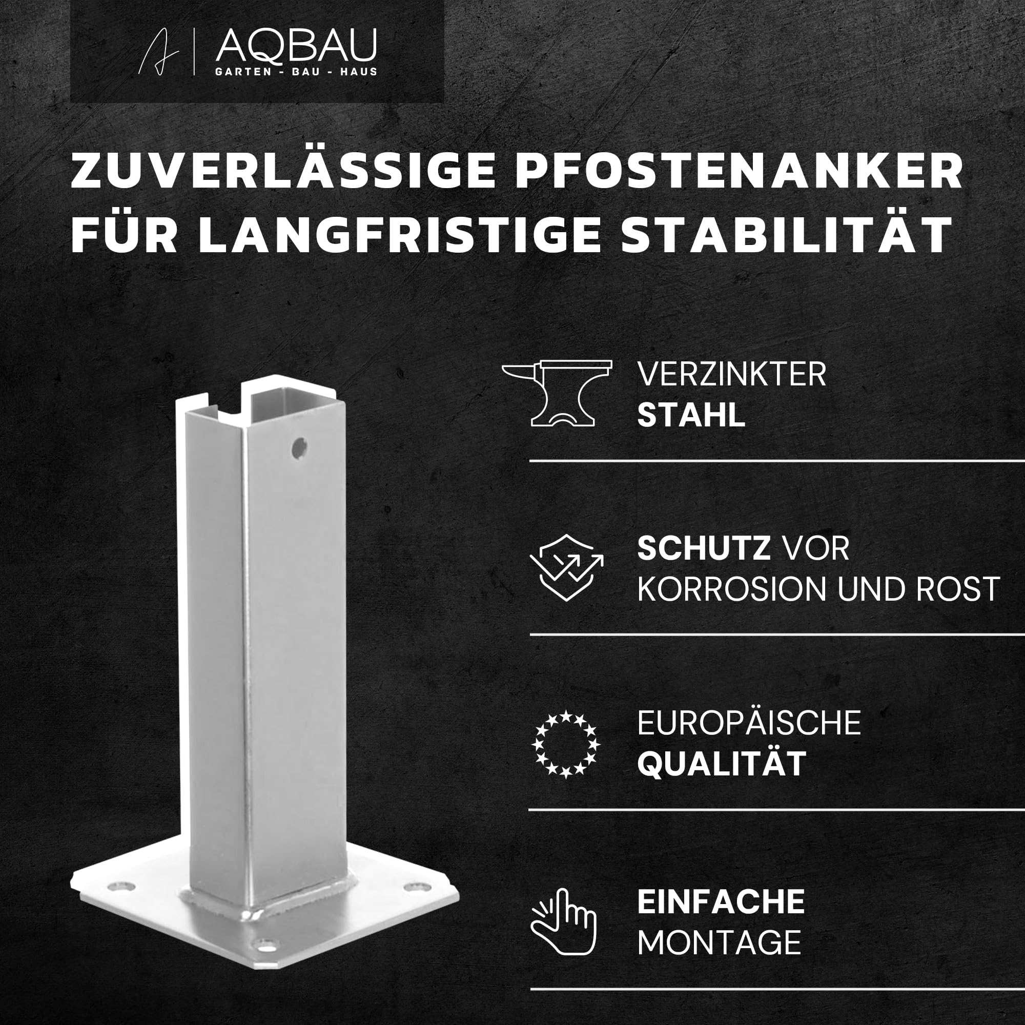 Pfostenträger 60x40 mm Anthrazit RAL 7016 – Aufschraubhülse zum Aufschrauben für Doppelstabmattenzaun Pfosten – Pfostenhalter verzinkt & pulverbeschichtet für Zaunpfosten