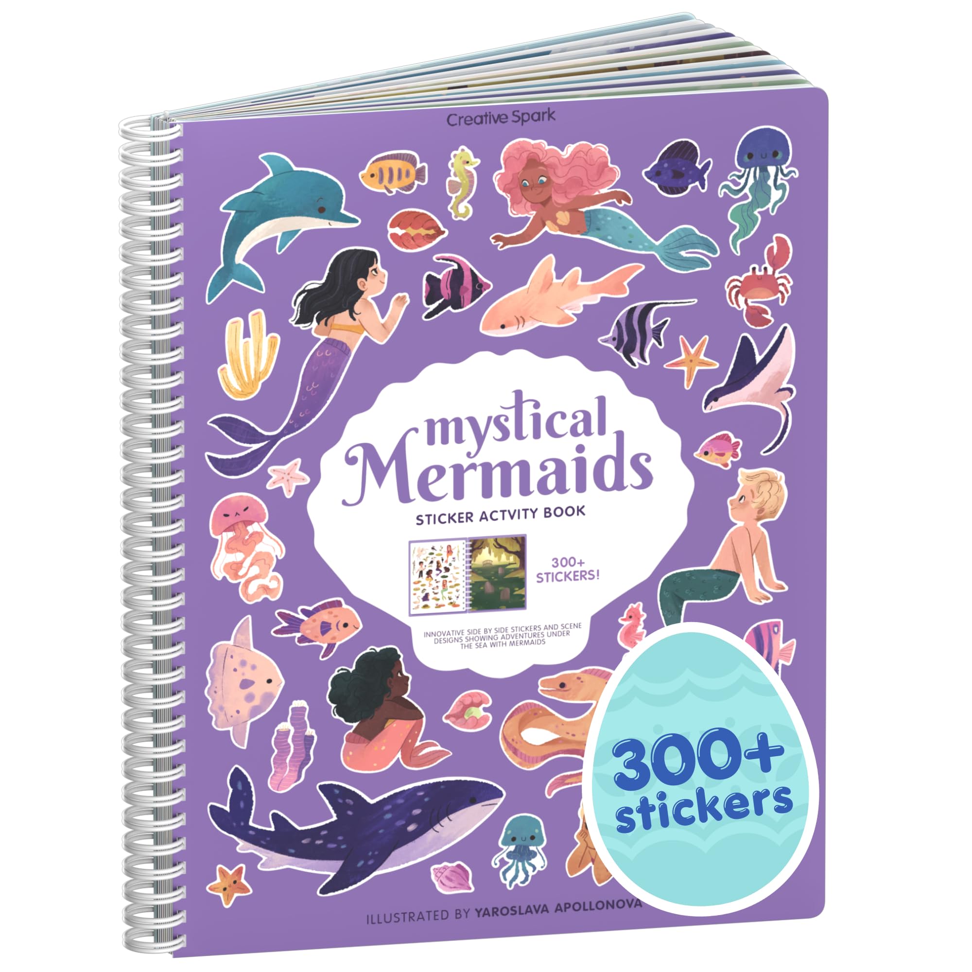 Mystical Mermaids 300+ Kids Sticker Book by Cupkin Toddler Travel Activity Coloring and Sticker Book, 8 Coloring Pages 8 Side by Side Scenes for Children's of 2-8 Years, Easter Gifts for Kids