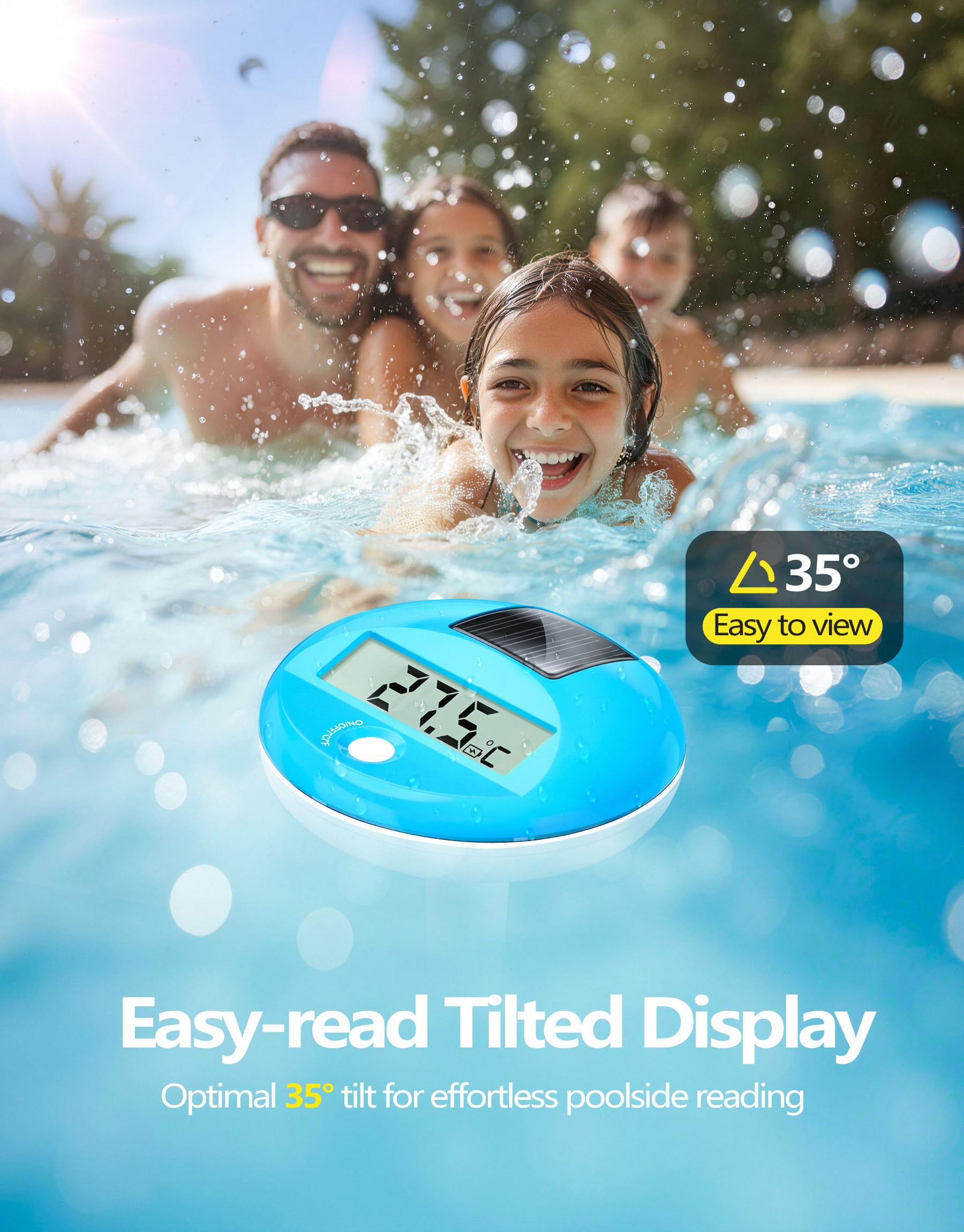 PoolLeader Thermomètre Piscine Flottant Numérique IP68 Grand Écran LCD