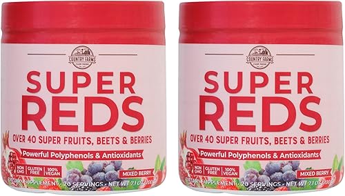 COUNTRY FARMS Super Rojos, Superalimento energizante de polifenoles, más de 40 súper frutas y bayas, potentes antioxidantes y polifenoles, apoya la