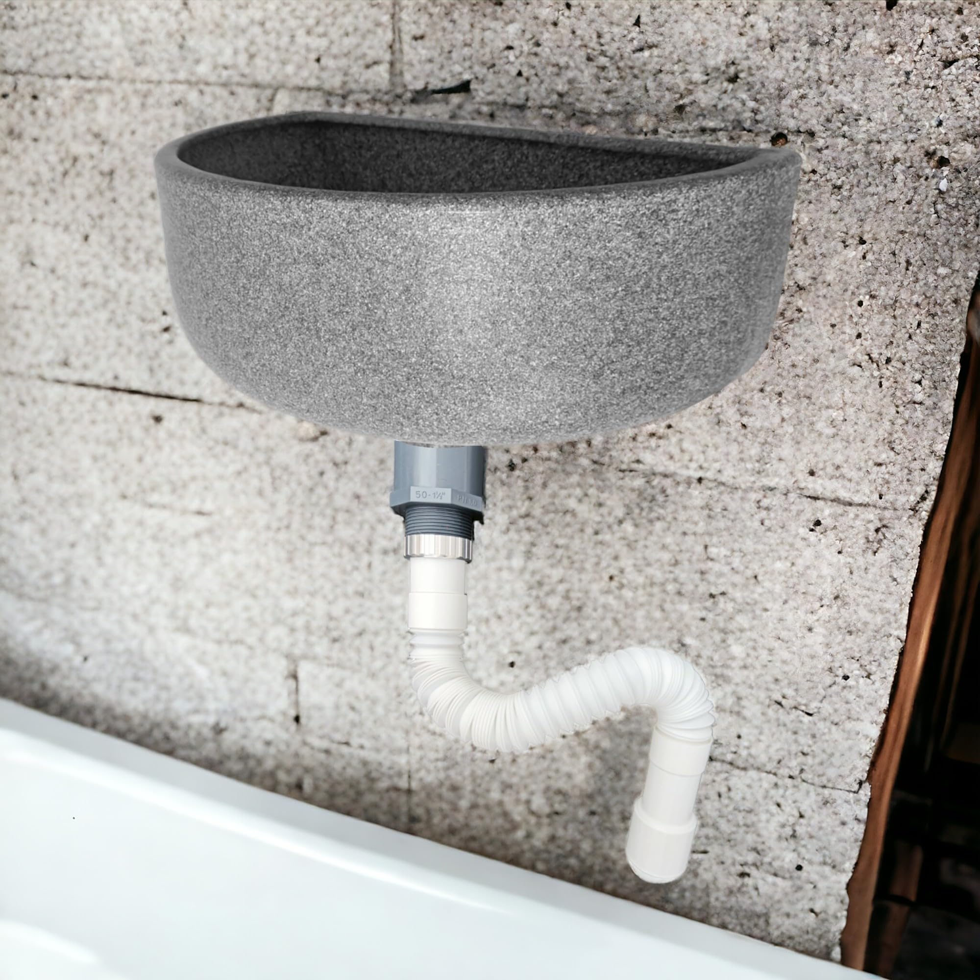 Varile Premium - Set lavandino in granito in plastica per giardino e cantina, con filtro di scarico per capelli in plastica