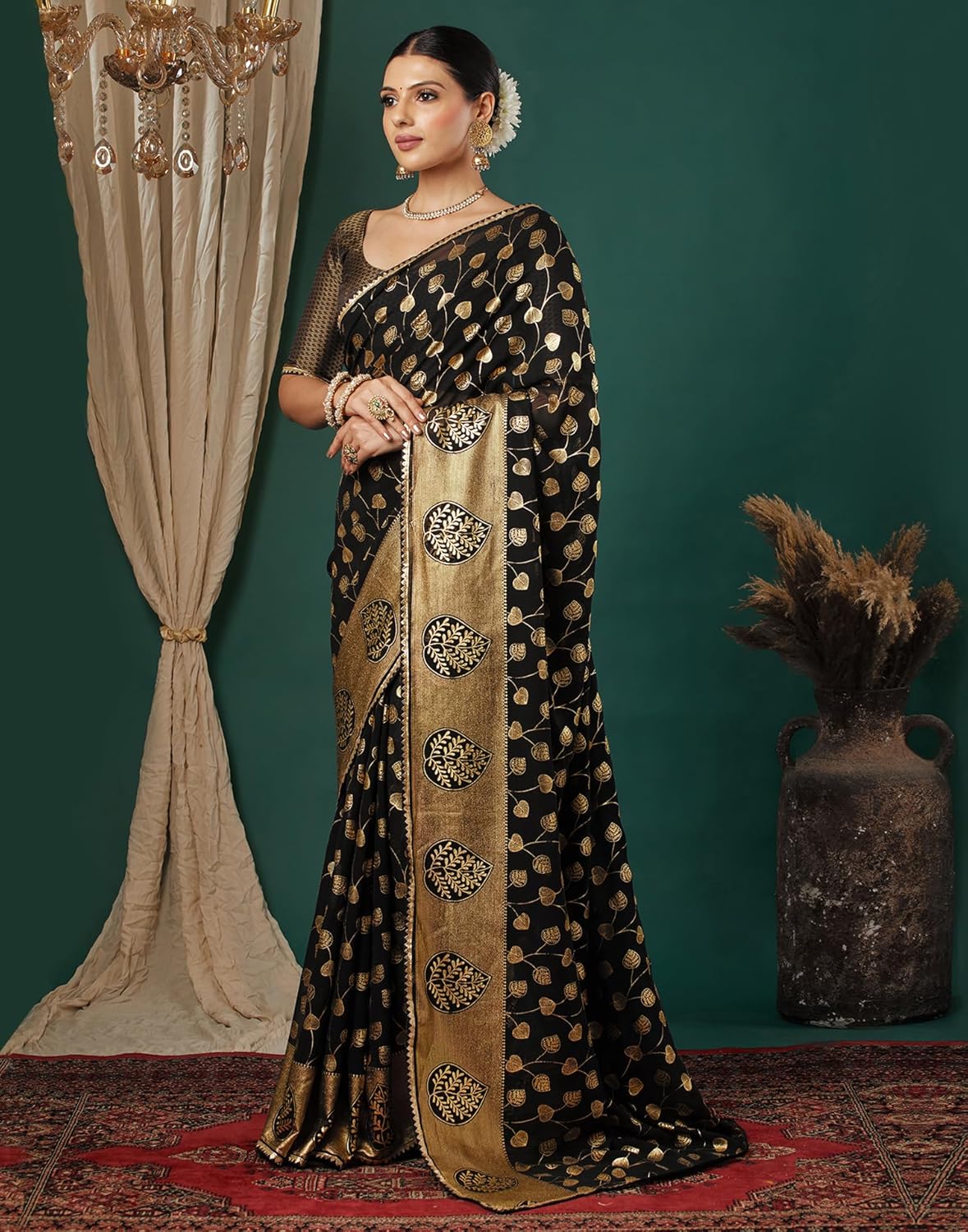 SIRIL Women's Georgette Foil Printed Saree with Unstitched Blouse Piece - Image 2