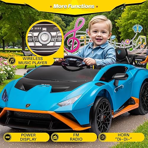 Miniatura 2 de Blitzshark Coche de paseo para niños de 24 V, potente 4WD compatible con Lamborghini auto eléctrico motorizado a batería, control remoto,