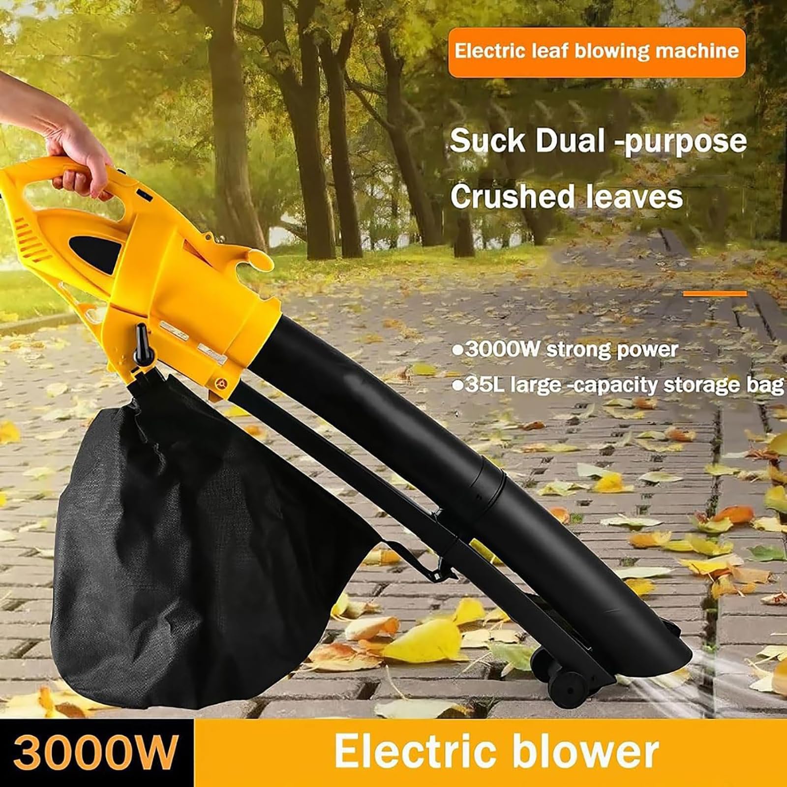 Soplador De Hojas Inalámbrico, Limpiador De Hojas Eléctrico, Soplador De Hojas De Mano Ligero Y Pequeño Con Bolsa Recolectora De Hojas De 35 L, Motor De 3000 W Y Velocidad De 7000-15000 R/min