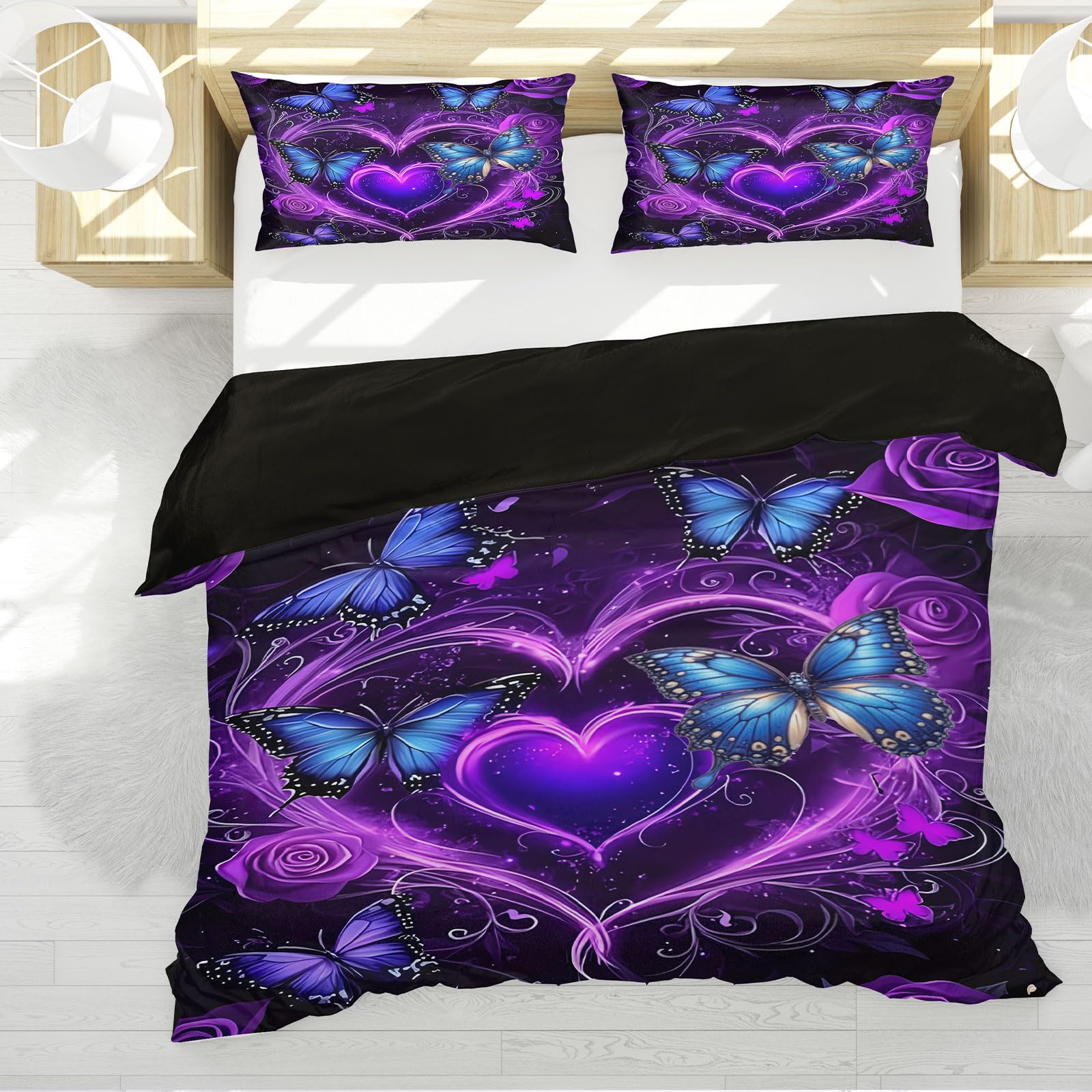 Funda Nórdica Mariposas 220x240, Suave y acogedora Ropa de Cama para Mariposa 3 Piezas,1 Funda nórdica con Cremallera y 2 Fundas de Almohada de 50 x 75 cm (Mariposas-3, 220x240cm)