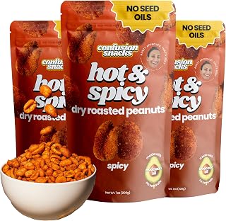 Confusion Snacks Spicy Peanuts, Chili Masala – Keto, Vegan, Gluten Free, Seed Oil Free, Resealable 3-Pack, 7oz