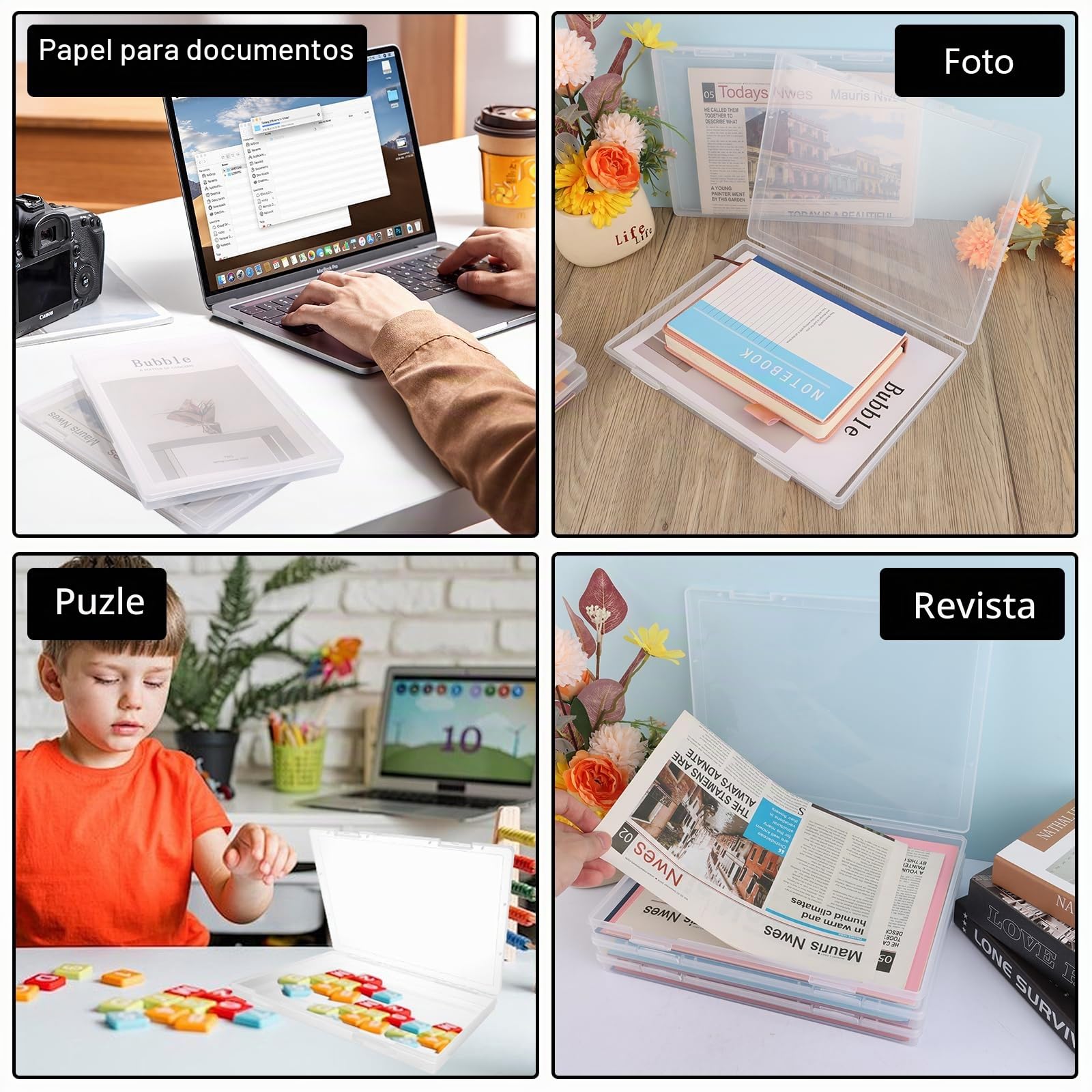 5 Piezas Caja de Archivo A4 Caja de Almacenamiento Multiusos de Plástico Slim Resistente a Impactos Organizador Transparente Robusto A4 para Documentos, Cartas, Álbumes de Recortes, Revistas