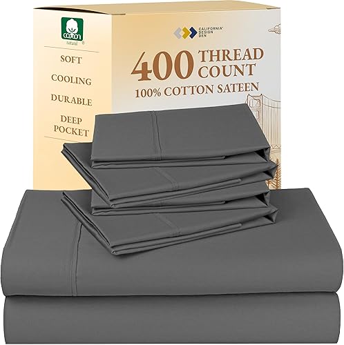 Vista 90 de Juego de sábanas de 400 hilos y 6 piezas, tamaño King, con 4 fundas de almohada, ropa de cama de 100 % algodón con tejido satinado, color azul 12