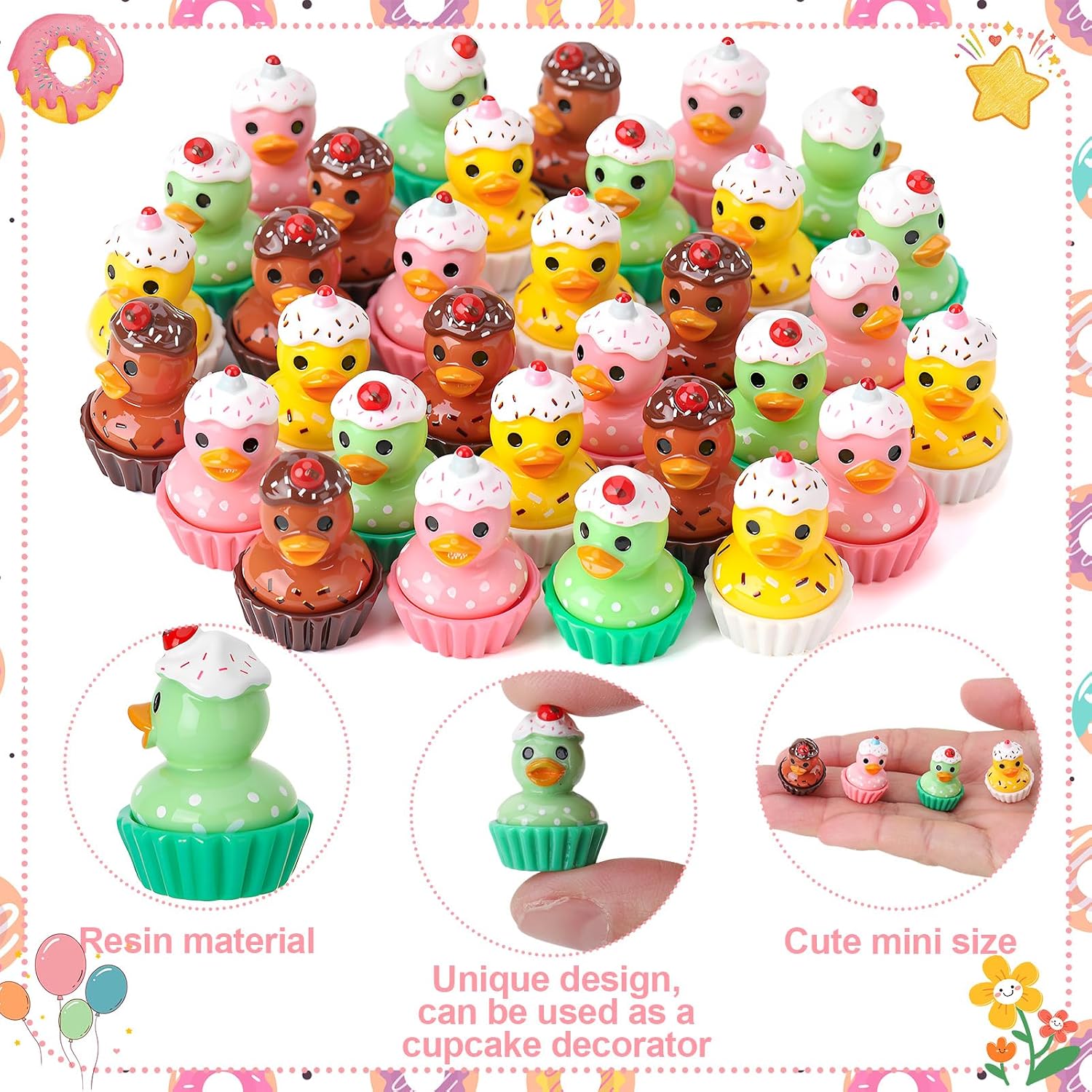 32 Pack Cupcakes Ducks Toy Figures, Novelty Cupcakes Duck | Tiny Ducks to Hide, Birthday Party Favor Gift Decoration (4 Styles)
