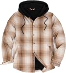ZENTHACE Men's Sherpa Lined Flannel Shirt Jacket,Snap Button Down Winter Plaid Shacket with Hood