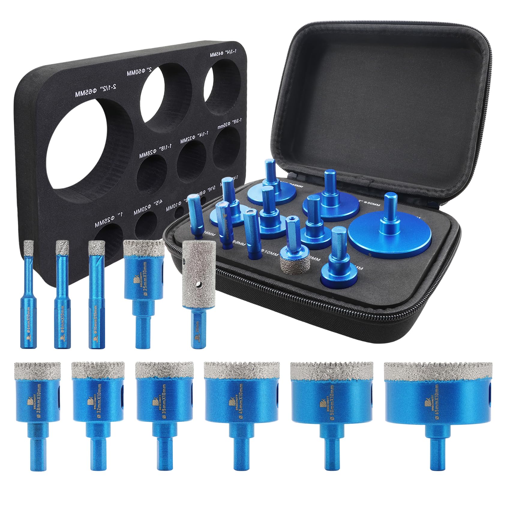 Tile Hole Saw Kit Diamond- BRSCHNITT 11pcs Diamond Core Drill Bit for Porcelain Tile Ceramic Marble Granite Drilling Triangle Shank