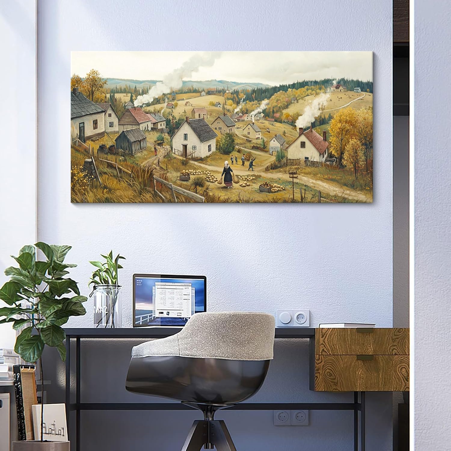 HGUAOA French Country Decor Artwork for Walls Landscape Painting Farmhouse Rustic Wall Art Country Wall Decor Rustic Farmhouse Canvas Wall pictures for Living Room Dining Room Decorations 24×48IN