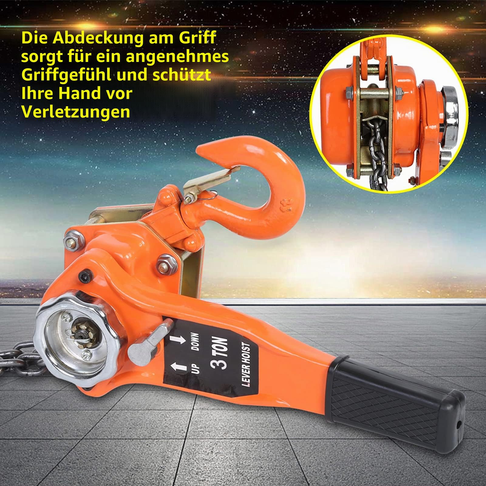 Kettenzug 3T / 3000kg Manueller Kettenzug zum Ziehen Heben 3 Meter Kettenheben Ziehen Konstruktion