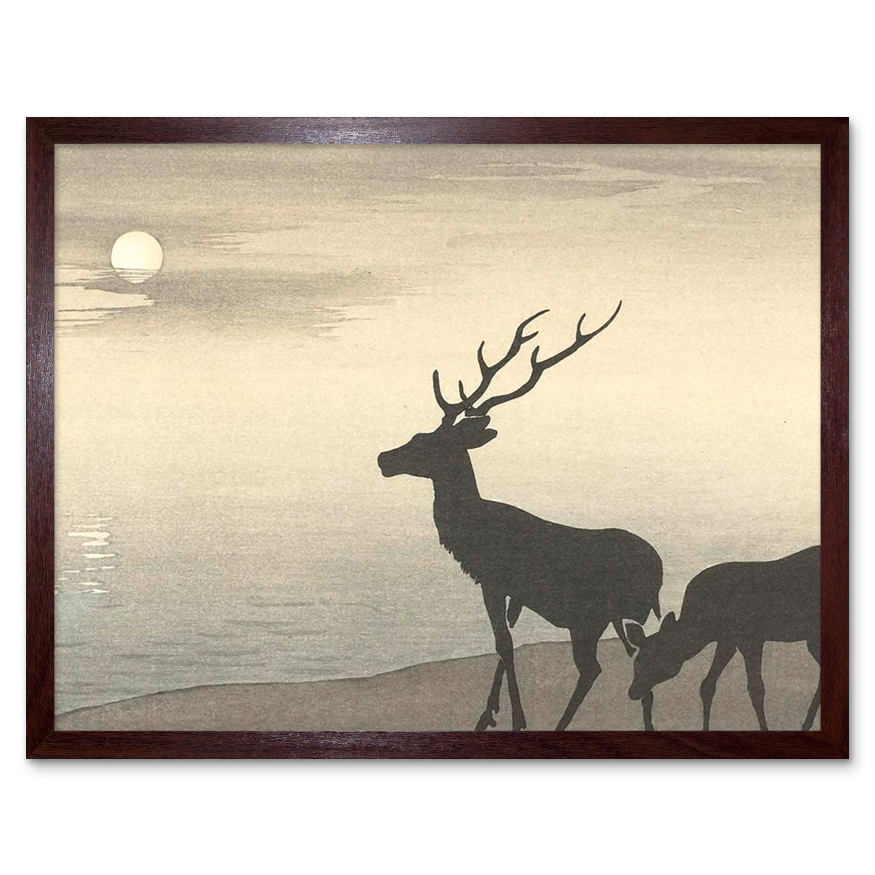 Artery8 Ohara Koson Torii Gate And Deer Landscape Art Print Framed Poster Wall Decor 12x16 inch