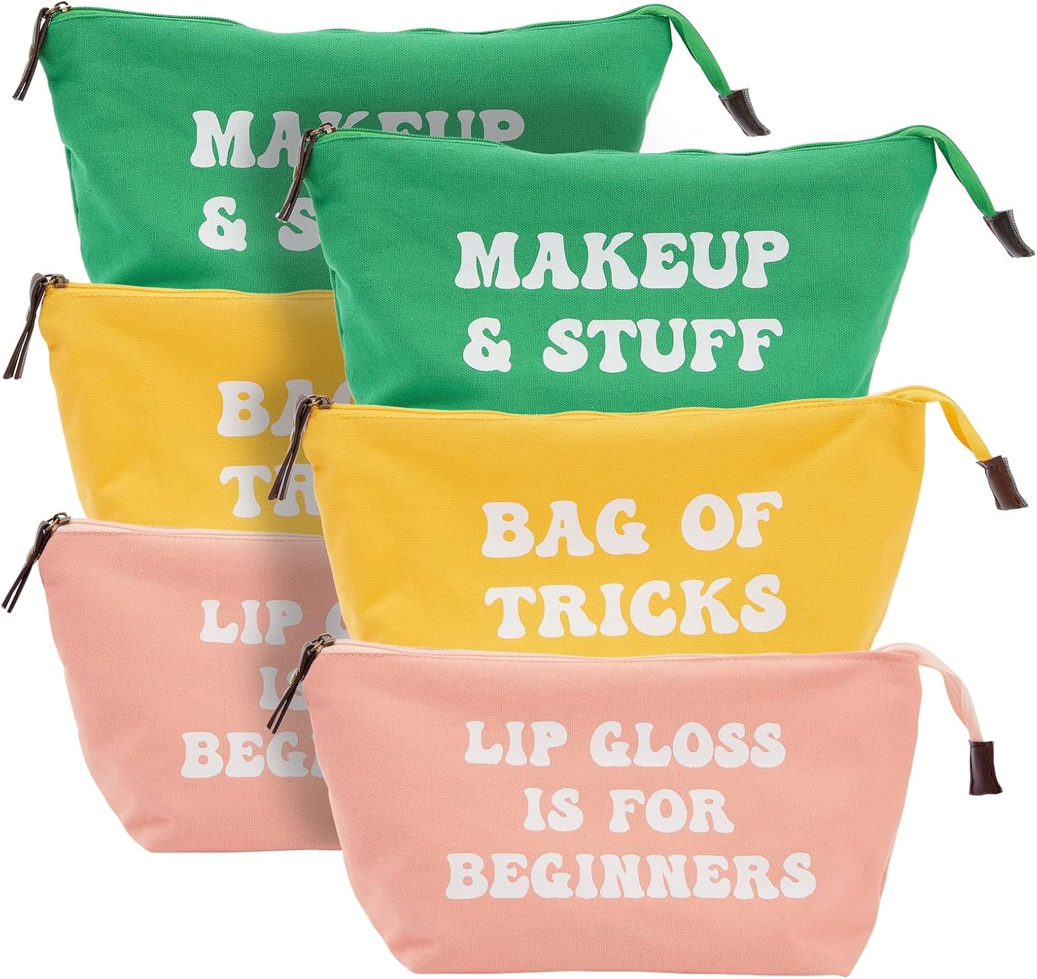 Glamlily 6 Pack Small Canvas Makeup Bags with Zipper for