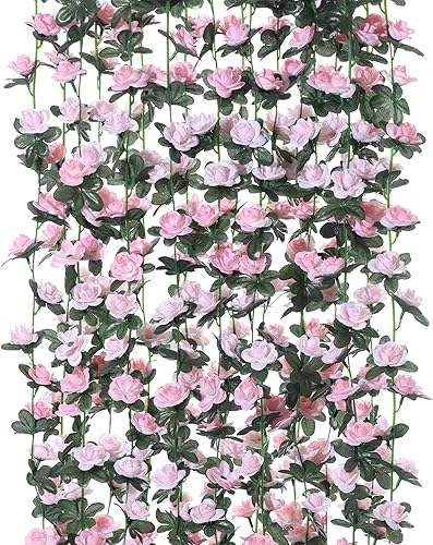 Party Joy 5 guirnaldas de flores artificiales de 41 pies, flores artificiales para colgar, hiedra rosa, cestas colgantes de arco de boda, decoración