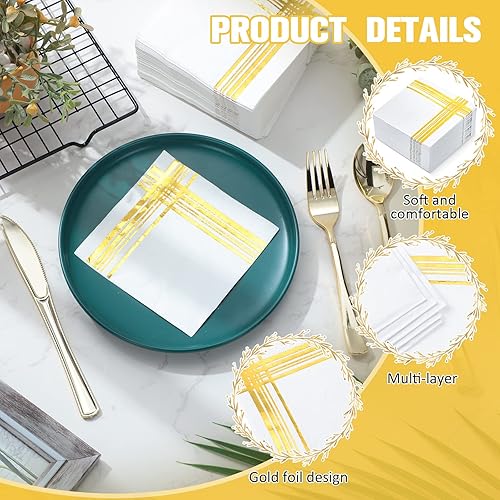 Miniatura 4 de Mimorou 200 servilletas de cóctel de 5 x 5 pulgadas, servilletas para invitados de boda, 3 capas, desechables, papel de postre para fiesta,