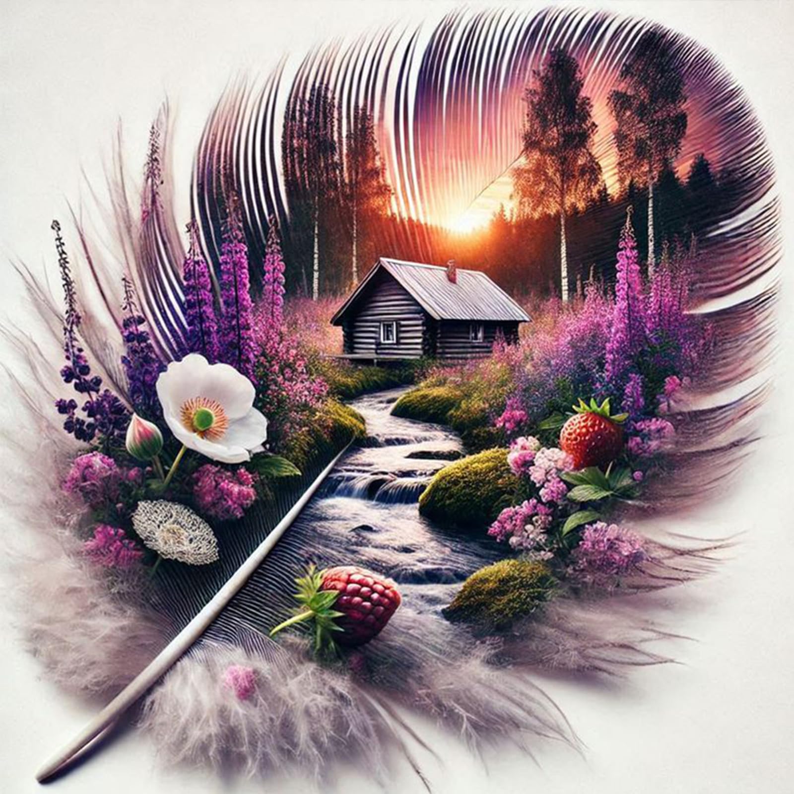 Poetrydraw Forest Cabin View Full Diy 5D Round Drill Gem Art Diamond Art Painting Kits 15.75X15.75 In Diamond Art Kits For Adults/Beginners Gift Idea Home Wall Decor (Forest Cabin View)