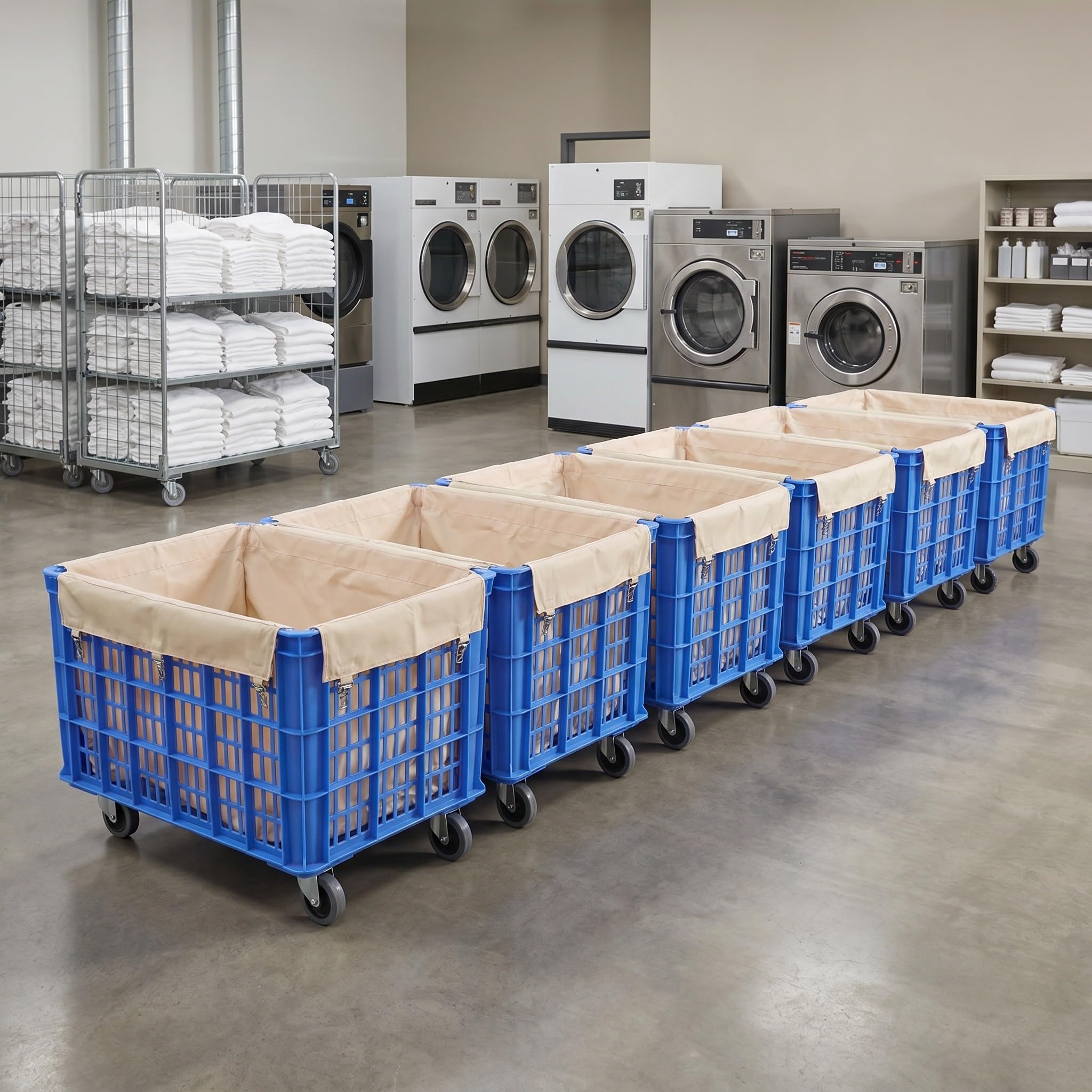 Sacchetto con in Interno per Carrello Lavanderia Beige Rettangolare Bordo Rinforzato, Base Antiscivolo Fibbia Ferro per Uso Flessibile in Lavanderie Commerciali e Hotel