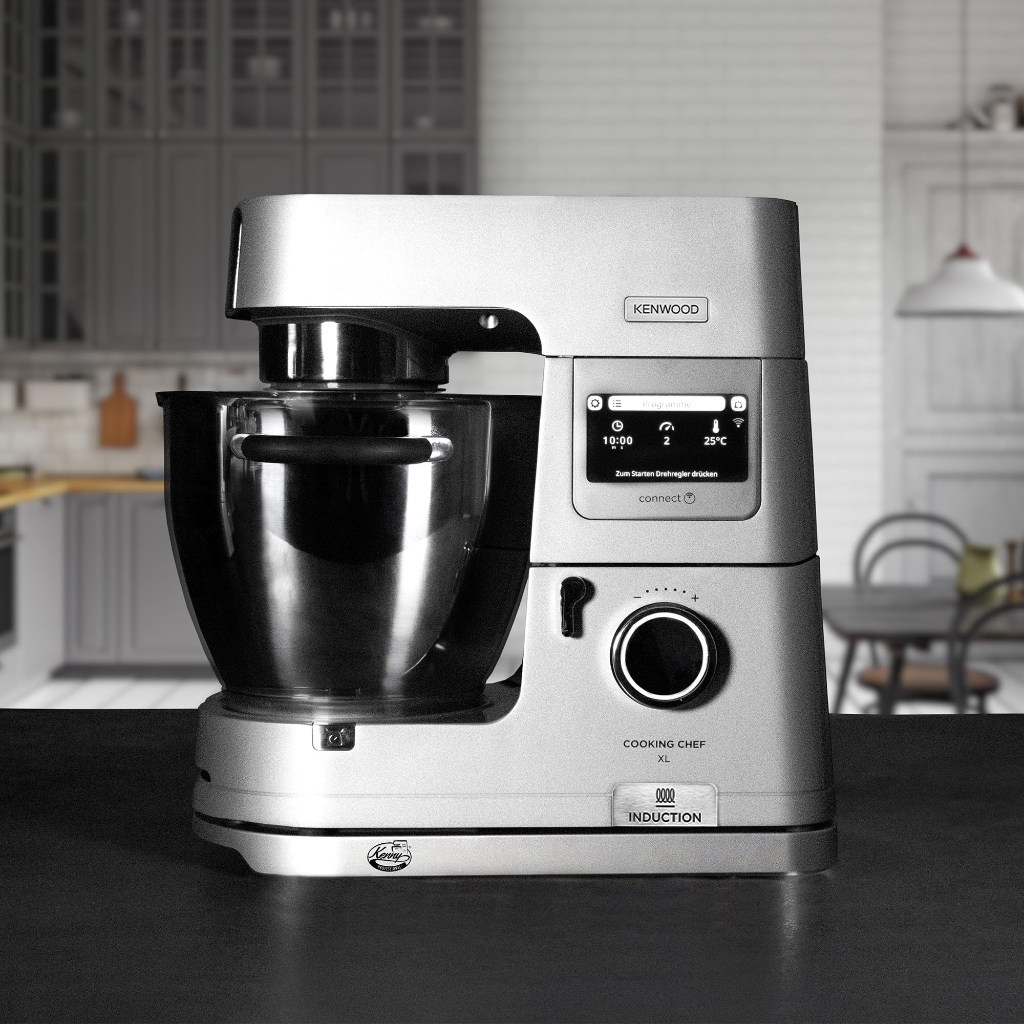 2 in 1 Profi-Gleitbrett "Raumgleiter" inkl. Kabelstaufach kompatibel mit KENWOOD Küchenmaschinen Cooking Chef Modellen (Silber)