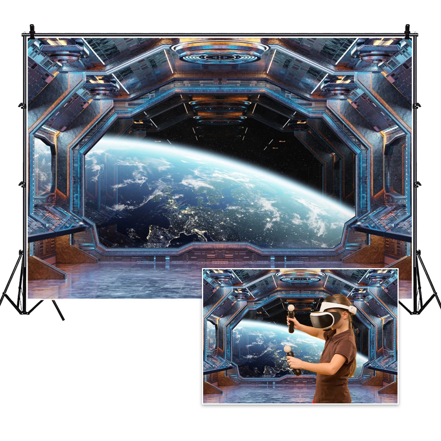 Vie Savaran 10x8ft Spaceship Interior Backdrop Planets Spacecraft Cabin Planet Futuristic Universe Galaxy Photography Background Birthday Party Space