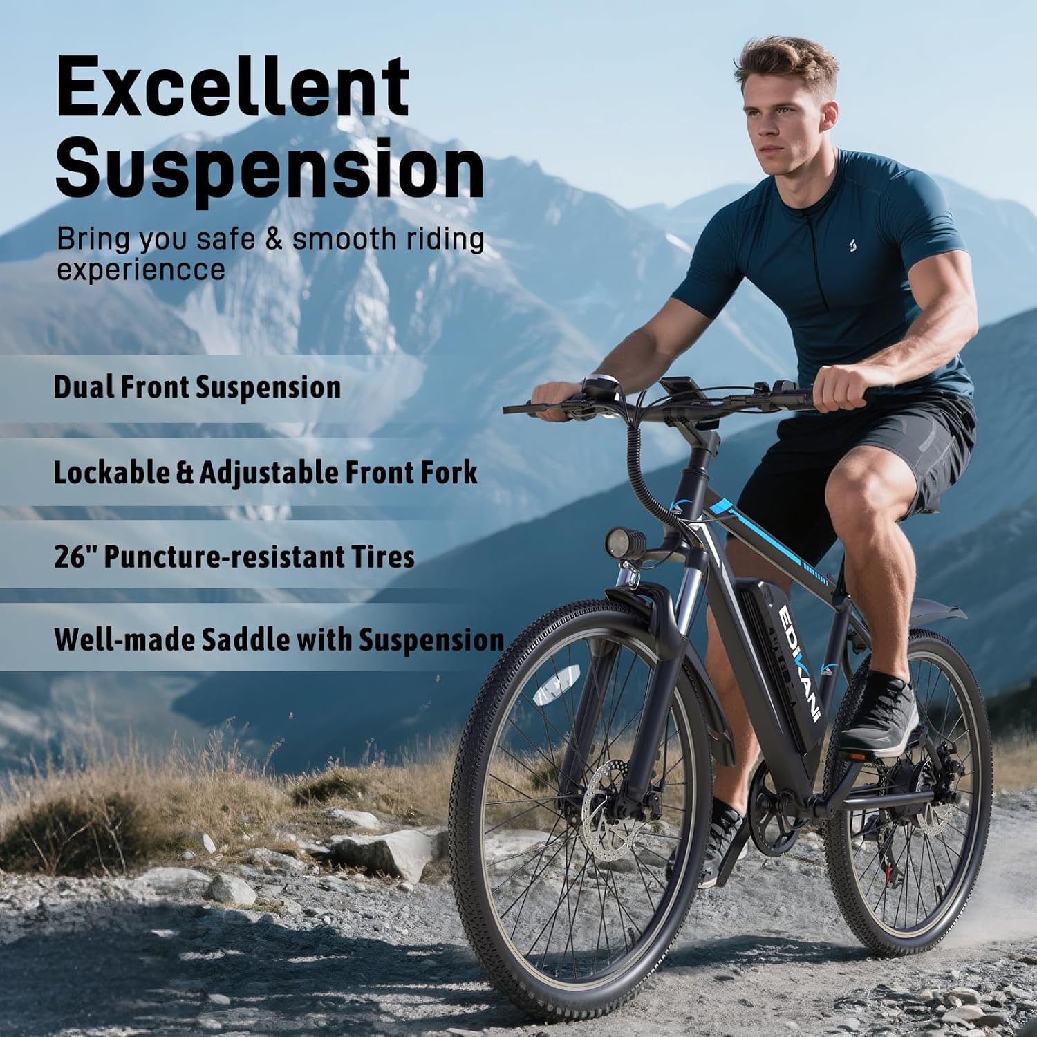 Electric Bike for Adults, Peak 1500W Ebike 26" Electric Mountain Bike 70 Miles Range, 648Wh Removable Battery, 40KMH Fast Commuter Electric Bicycle for Men, Lockable Front Suspension, 7-Speed Gears