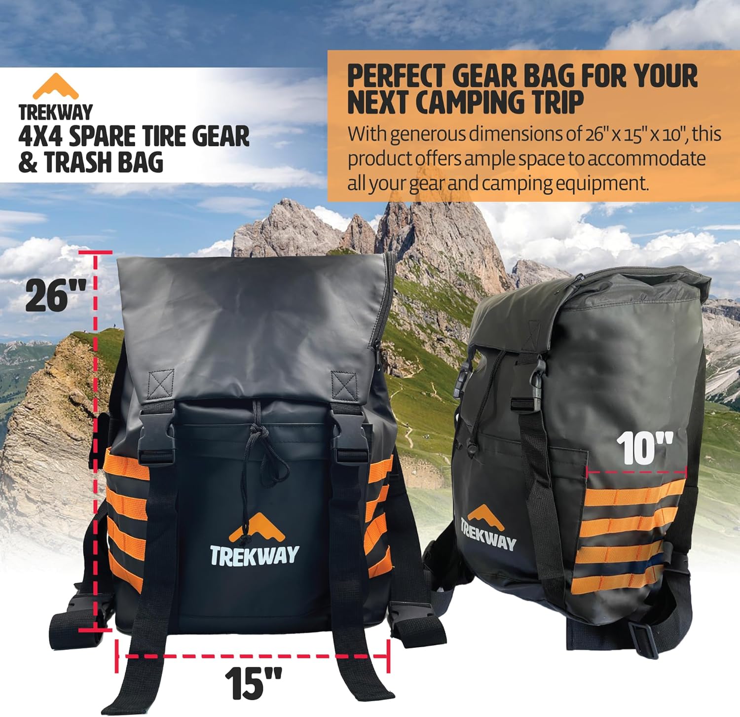 Offroading Gear Spare Tire Overlanding Storage & Trash Bag Organizer | w/Free Roof Cargo Mesh Net Bag | Fits 30" Tire 15 Gallons | for 4x4 Tailgate, Pickup Truck, SUV, RV, Overland
