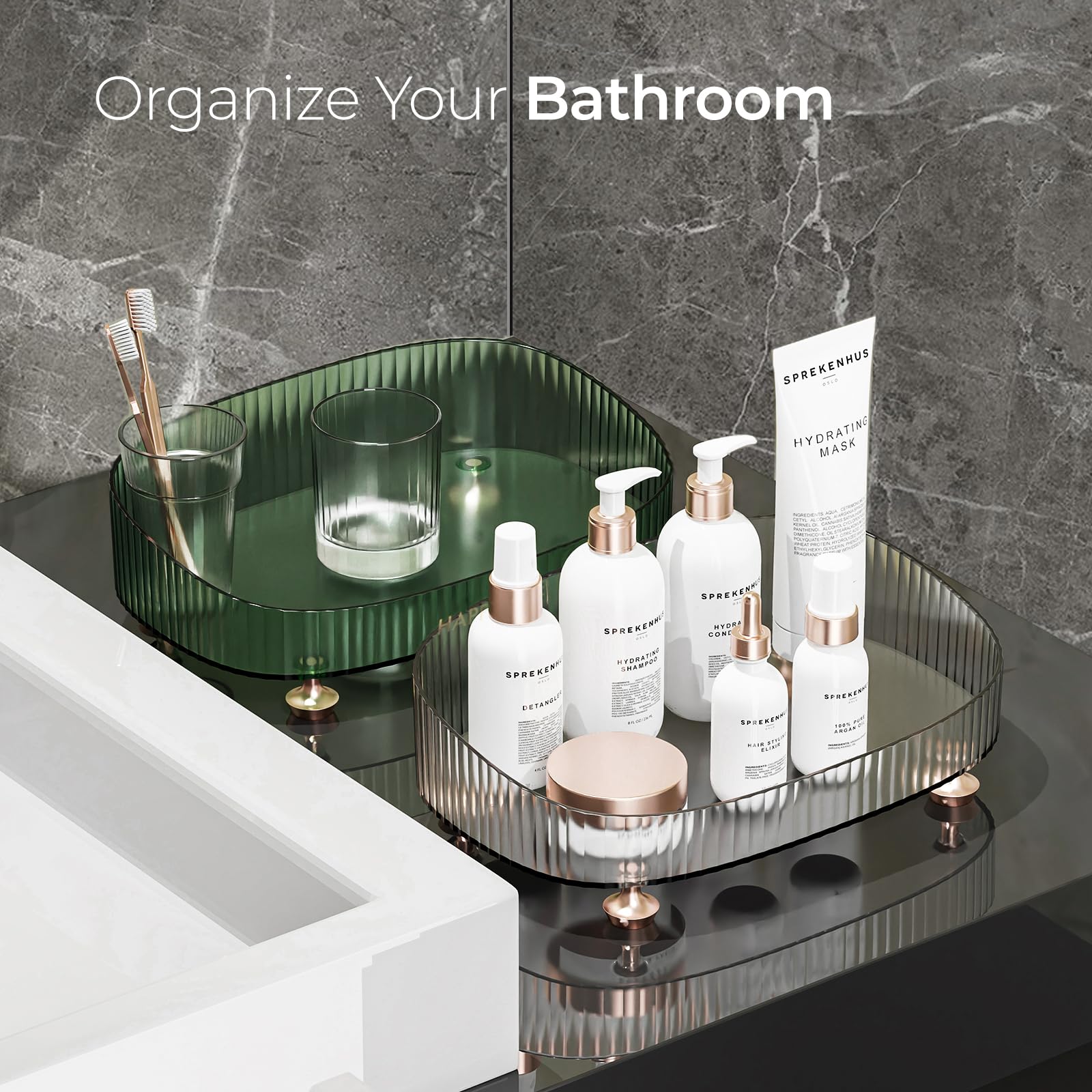 Kysren Bathroom Vanity Tray, Acrylic Makeup Perfume Organizer for Dresser, Decorative Organizer Countertop for Skincares, Cosmetics