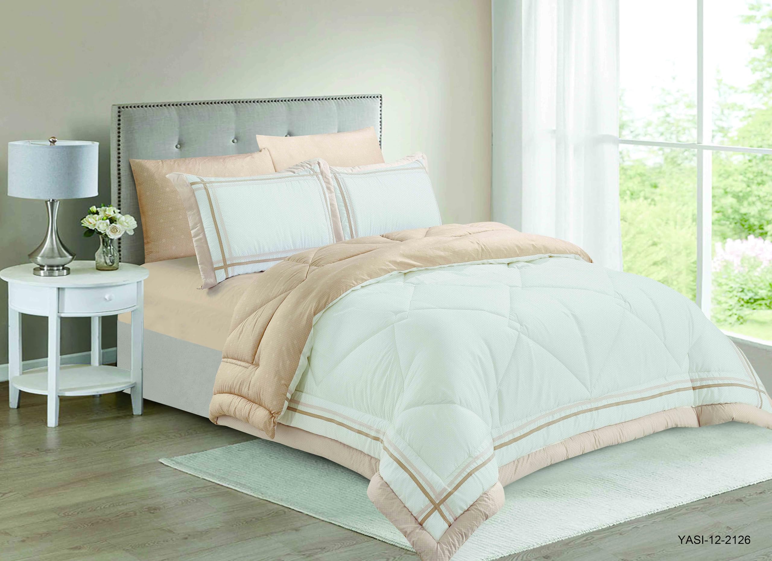 Elite Home All-Season 6-Pieces Bedding Comforter Set King Size with Comforter,Pillow Cover, Fitted Sheet, and Pillow Sham (Yasi-12, King)