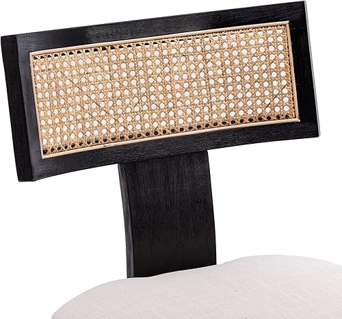 Miniatura 8 de VESCASA Sillas de comedor tapizadas de lino con patas de madera negra, sillas de comedor acolchadas con respaldo abierto curvado de ratán para