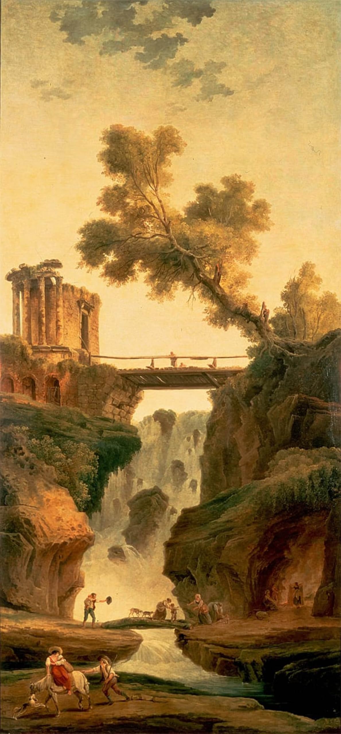 POSTERIIk Vintage Classic Picture Landscape Artwork Landscape with a Waterfall by Hubert Robert Portrait Canvas Painting for Office Home Decor 60x90cm
