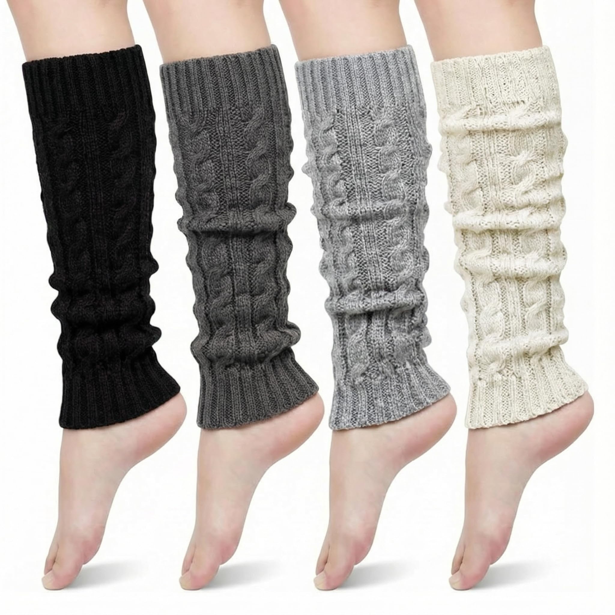Geyoga 4 Pairs Leg Warmers for Women Long Winter Leg Warmers Cable Knitted Crochet Boot Socks