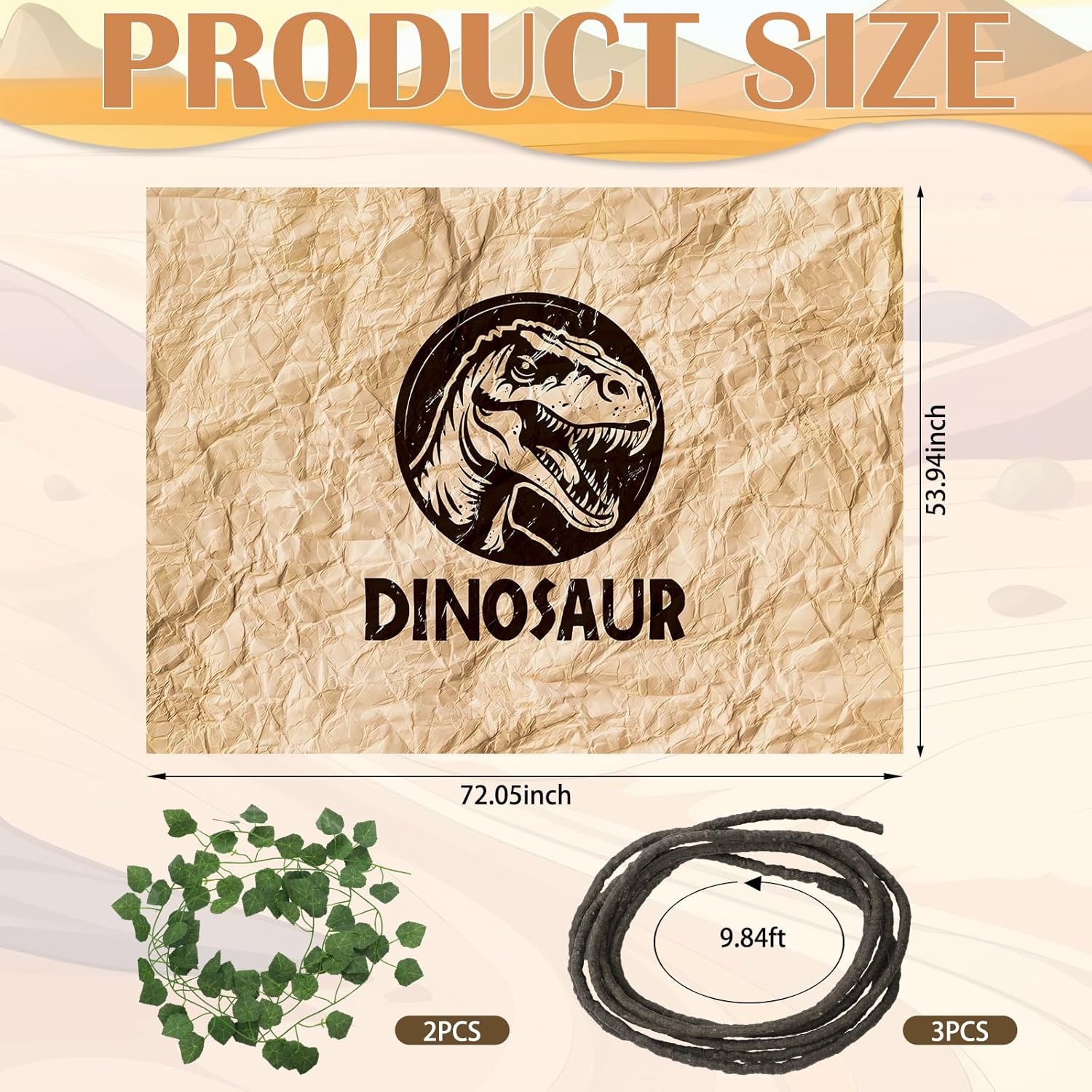 bucherry 6 pcs dinosaur party decorations set 72 x 54 inch dino theme background cloth with artificial grape leaves vines and rattan for dinosaur birthday party supplies jungle theme decorations