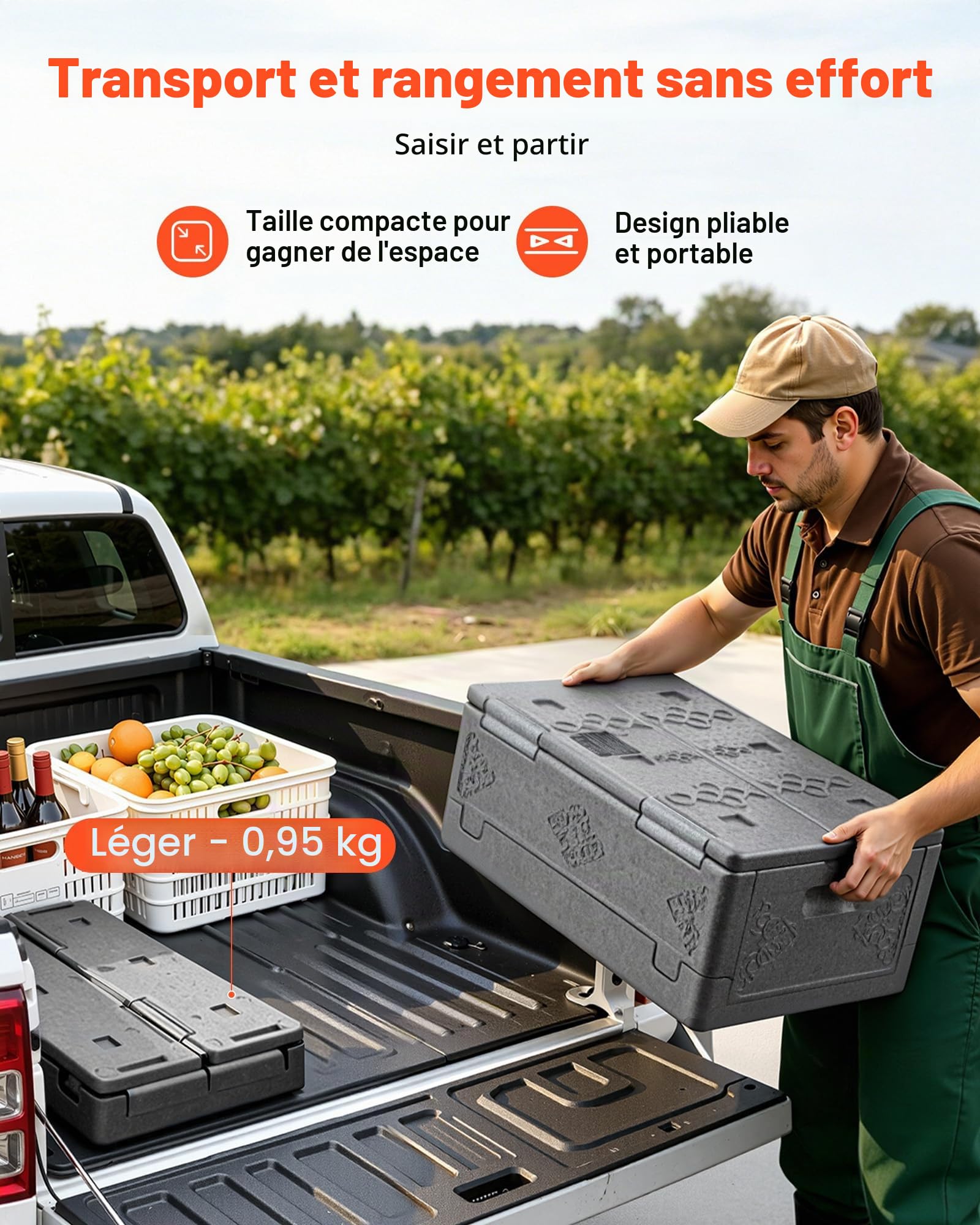 VEVOR Caisse Isotherme 38 L, Boîte de Transport Isotherme Passive sans Électricité, pour Livraison Traiteur Barbecue Restaurantion, Caisson Maintien au Chaud ou au Froid Pliable et Léger en PPE, Gris