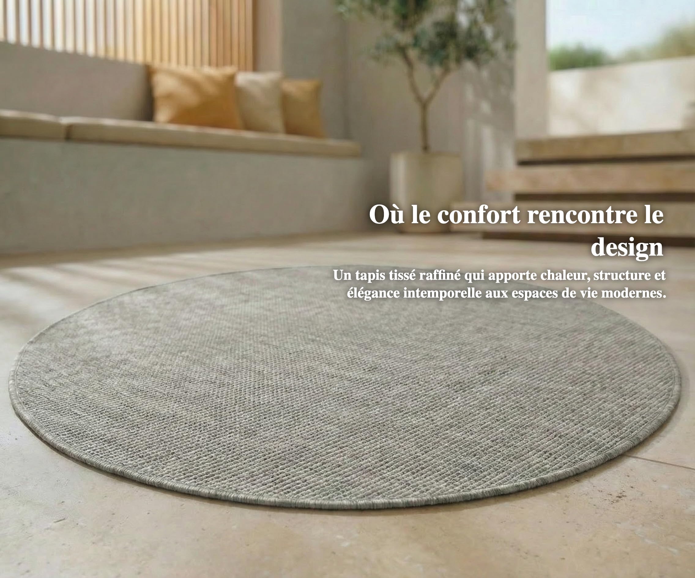 Jimri Tapis d'intérieur et d'extérieur – Tapis résistant aux intempéries pour Balcon, terrasse, Jardin, Cuisine - résistant aux Rayons UV et à l'eau - 120 cm Rond, Argenté