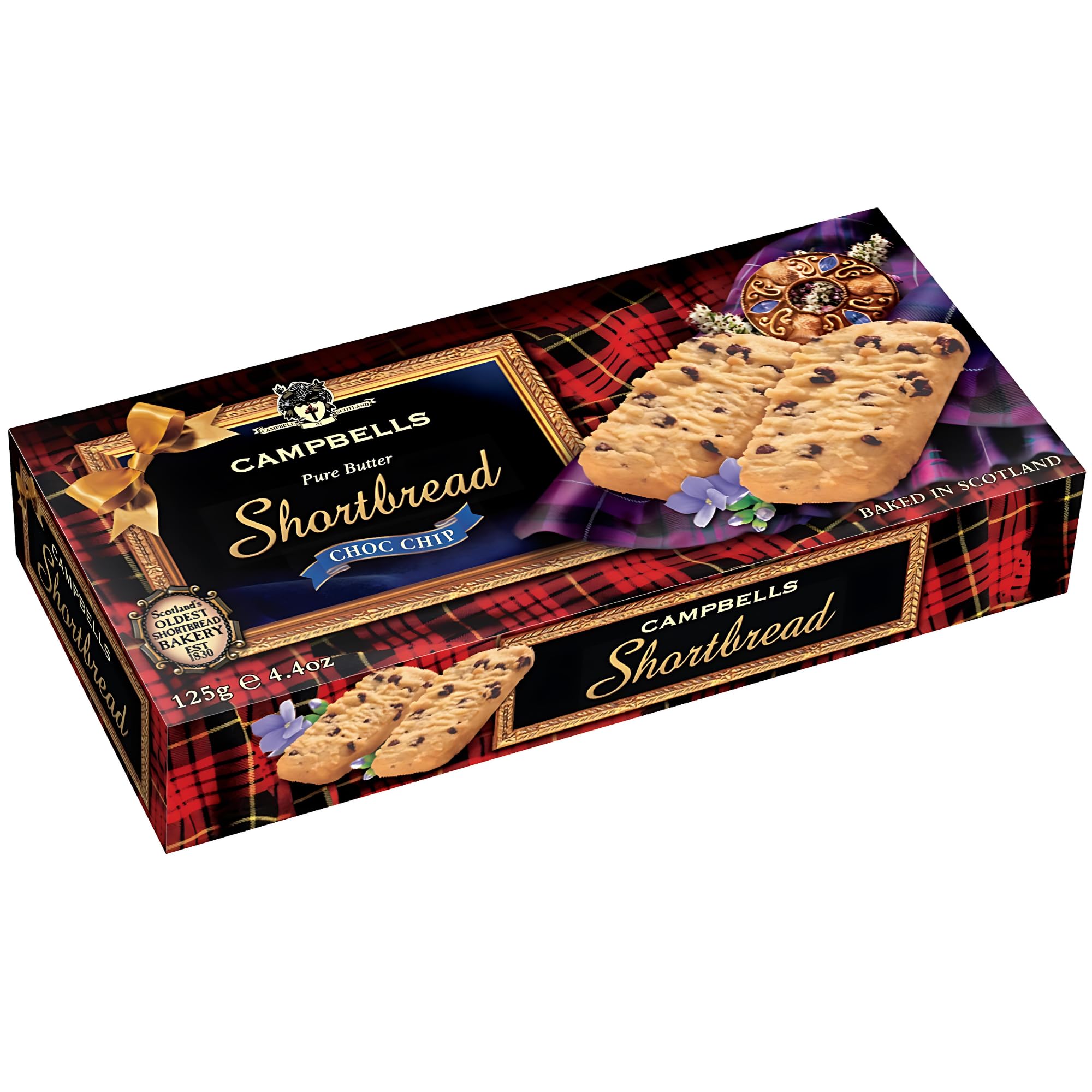 Campbells Shortbread Chocolate Chip Fingers Carton 4.41 Oz (125g) - Pure Butter Choc Chip Cookies, Traditional Scottish Shortbread Cookies from Scotland, British Tea Biscuits & Scottish Gift Box