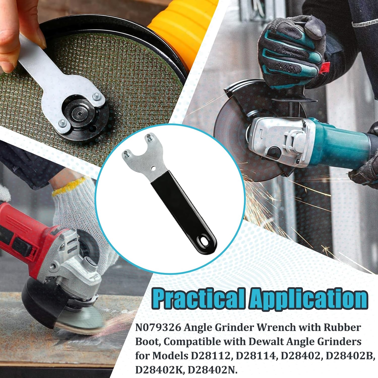 N079326 Angle Grinder Wrench with Rubber Boot, Compatible with Dewalt Angle Grinders for Models D28112, D28114, D28402, D28402B, D28402K, D28402N（1 pack）
