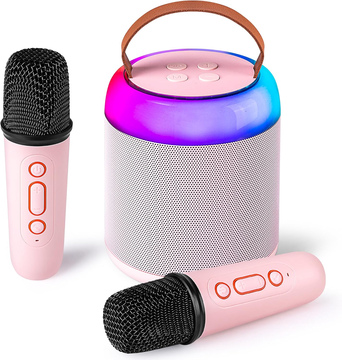 Mini Karaoke Machine with 2 Wireless Microphones for Kids Adults, Portable Bluetooth Speaker Toy for Girls and Boys 2 4 5 6 7 8 9 10 12 Year Old Girl Christmas Birthday Gift Home Party Ideas (Pink)