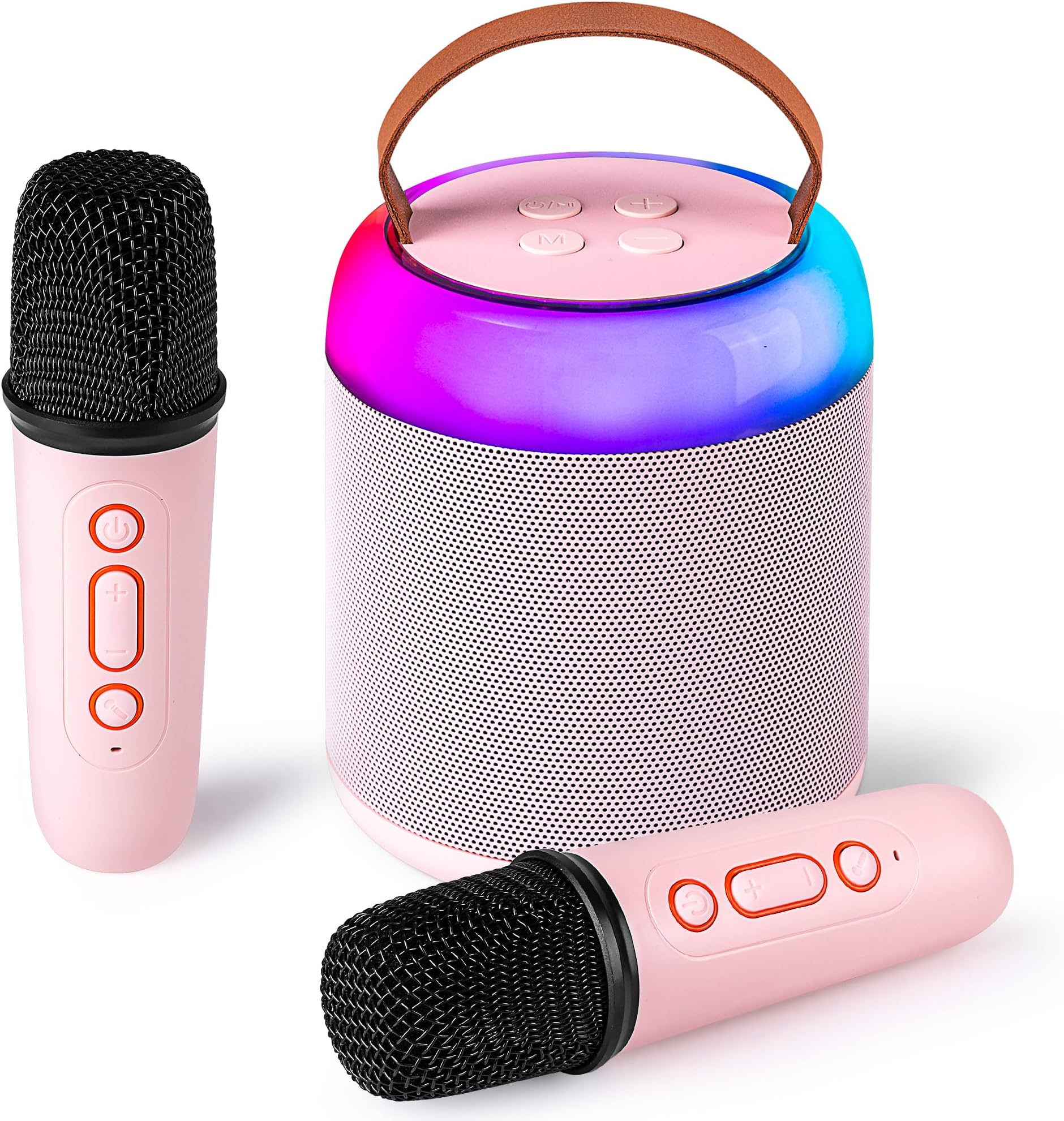 Mini Karaoke Machine with 2 Wireless Microphones for Kids Adults, Portable Bluetooth Speaker Toy for Girls and Boys 2 4 5 6 7 8 9 10 12 Year Old Girl Christmas Birthday Gift Home Party Ideas (Pink)