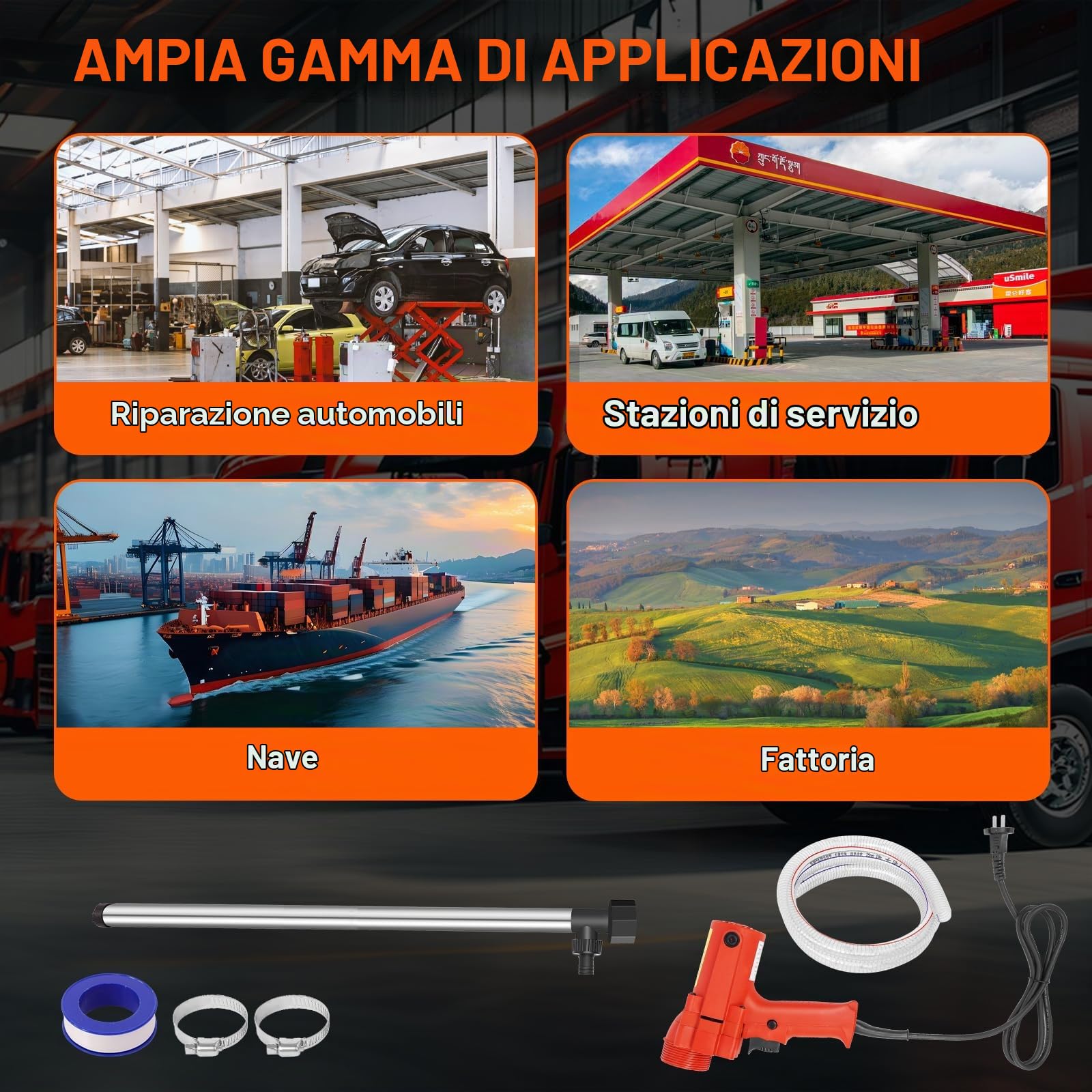 Pompa di trasferimento carburante elettrica 220V Pompa di trasferimento liquidi multifunzionale 1980W Include tubo in acciaio inossidabile da 91cm + tubo flessibile da 2M，per diesel,acqua, cherosene