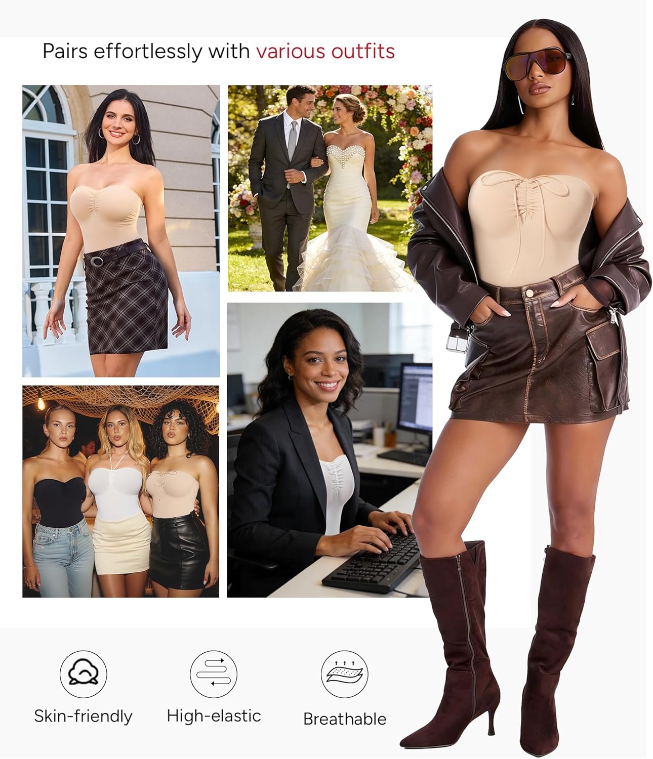 Nebility Strapless Shapewear for Women Tummy Control Shapewear Bodysuits Full Body Shaper with Adjustable Bow & Halter Neck - Image 6