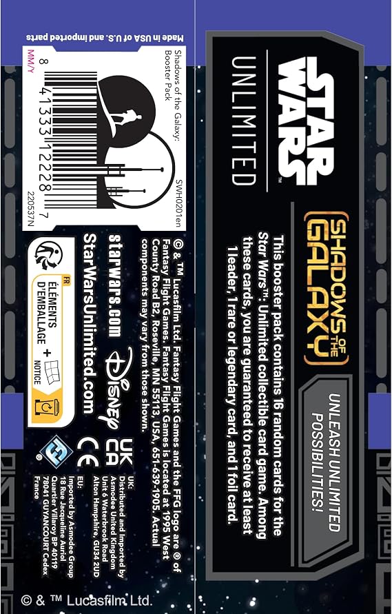 Star Wars: Unlimited Trading Card Game Shadows of The Galaxy Booster Pack - Fast-Paced Trading Card Game for Kids and Adults, Ages 12+, 2+ Players, 20 Minute Playtime, Made by Fantasy Flight Games