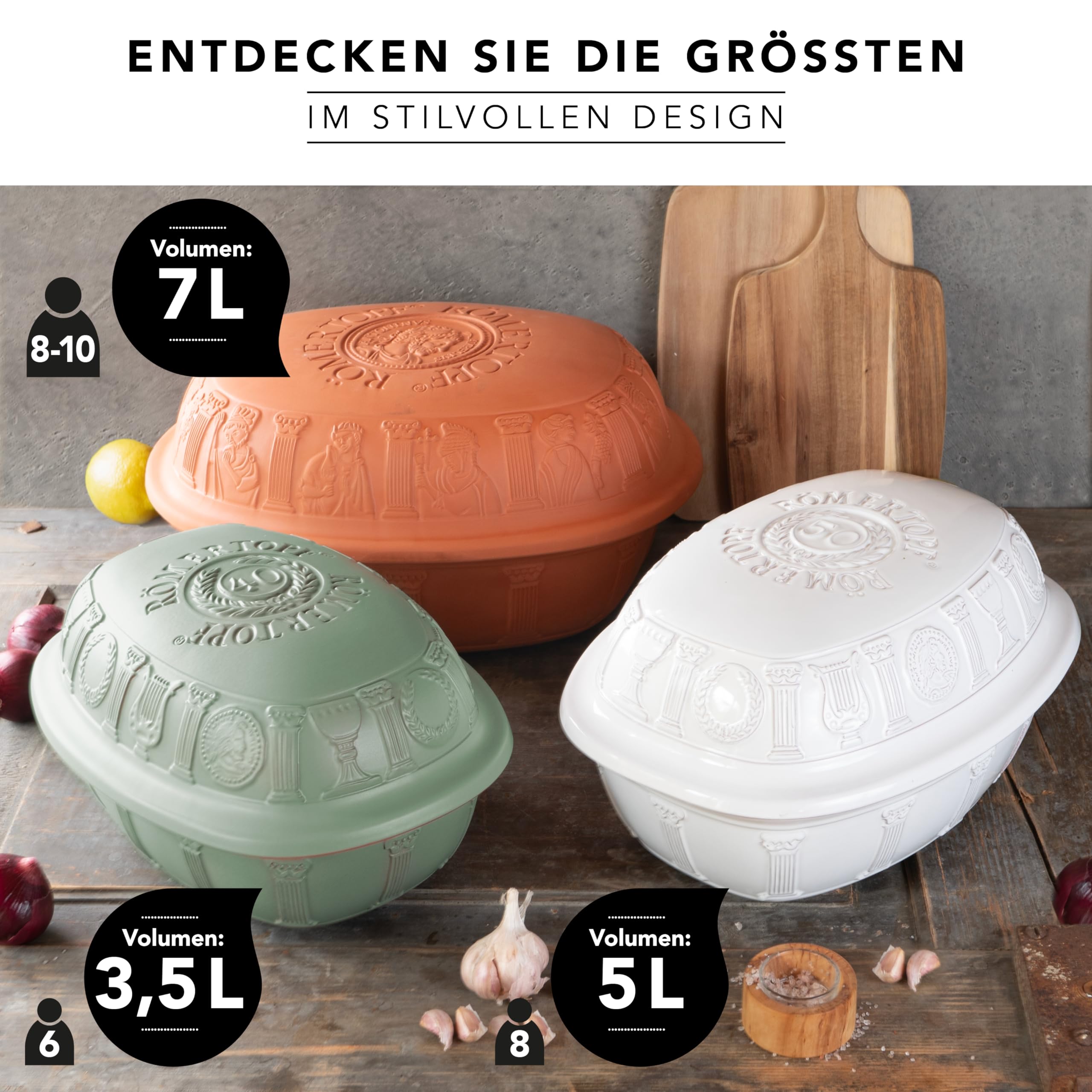 Römertopf JUBILÄUM - Cacerola para 6 personas, 3,5 litros, con tapa de cerámica, para guisar, asar y cocinar al vapor, apta para horno
